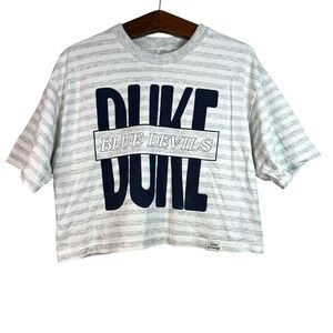 Vintage 90s Duke University Blue Devils Cropped Gray Striped T-Shirt One Size